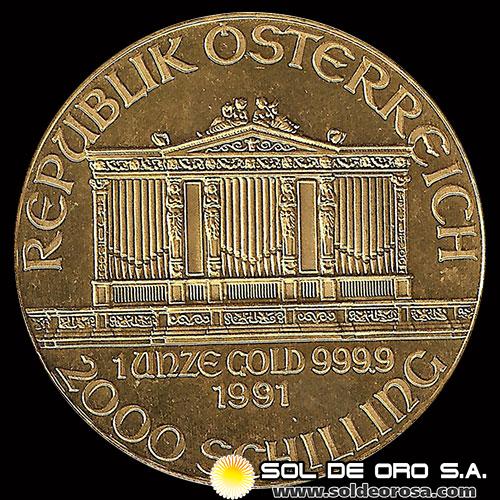 AUSTRIA - REPUBLIK OSTERREICH - 2.000 SCHILLING, 1990 - MONEDA / ONZA DE ORO 999
