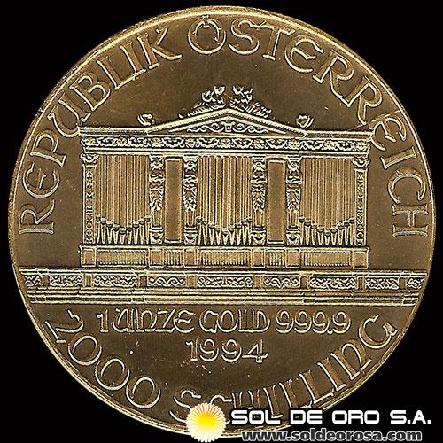 AUSTRIA - REPUBLIK OSTERREICH - 2.000 SCHILLING, 1989 - MONEDA / ONZA DE ORO 999