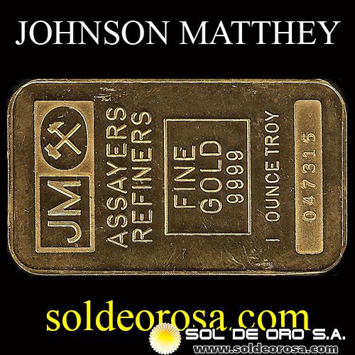 EE.UU. - JOHNSON MATTHEY - Peso bruto: 1 Onza - 31.104 Gramos - BARRA DE ORO 24K