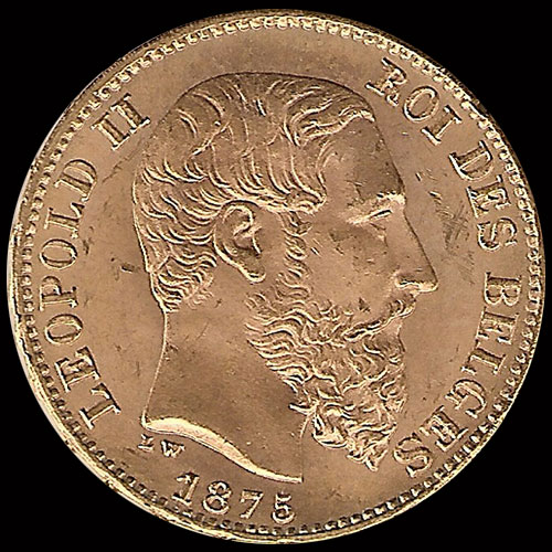 BELGICA - LEOPOLD II ROI DES BELGES - 20 FRANCOS, 1875 - MONEDA DE ORO