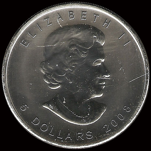 CANADA - 5 DOLLARS - ELIZABETH II - 2008 - TUBO DE 25 ONZAS DE PLATA PURA