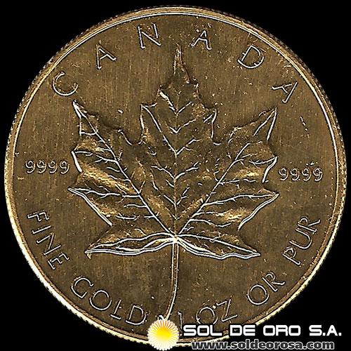 CANADA - HOJA DE MAPPLE 1 ONZA, 50 DOLLARS - 1986 - MONEDA DE ORO / ONZA DE ORO 999