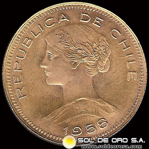 REPUBLICA DE CHILE - 100 PESOS - 1958 - MONEDA DE ORO 