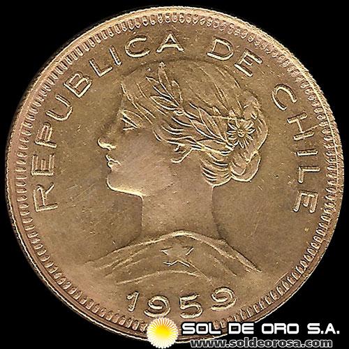 CHILE - 100 PESOS, 1959 - MONEDA DE ORO