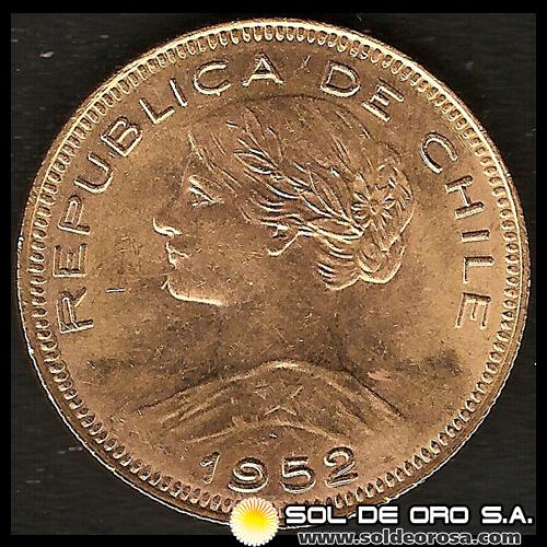 REPUBLICA DE CHILE - 100 PESOS - 1952 - MONEDA DE ORO 