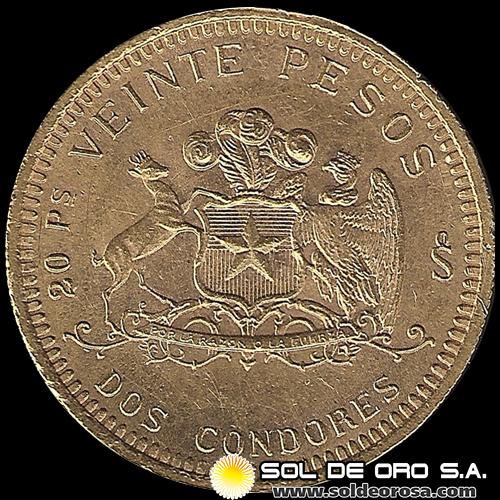 REPUBLICA DE CHILE - 20 PESOS (2 CONDORES) - 1976 - MONEDA DE ORO