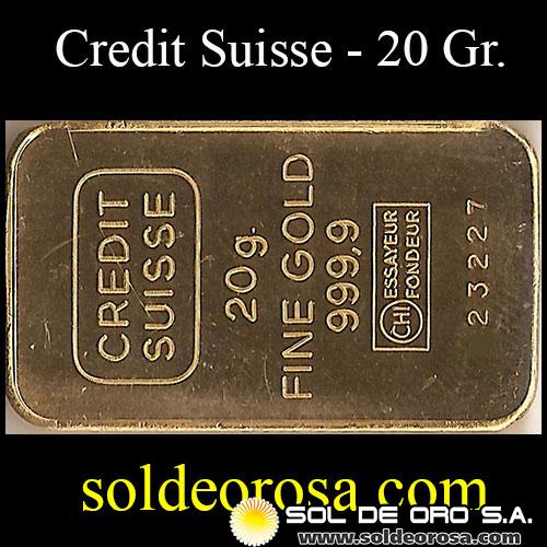 CREDIT SUISSE - Peso bruto/neto: 20 Gramos - BARRA DE ORO 24K - 999.9