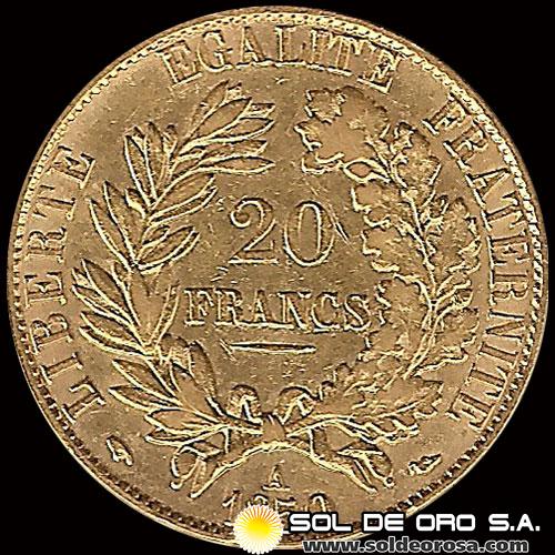 FRANCIA - EMPIRE FRANCAIS - 20 FRANCOS, 1850 - MONEDA DE ORO