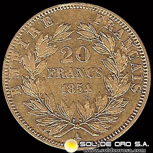 FRANCIA - EMPIRE FRANCAIS - 20 FRANCOS, 1854 - MONEDA DE ORO