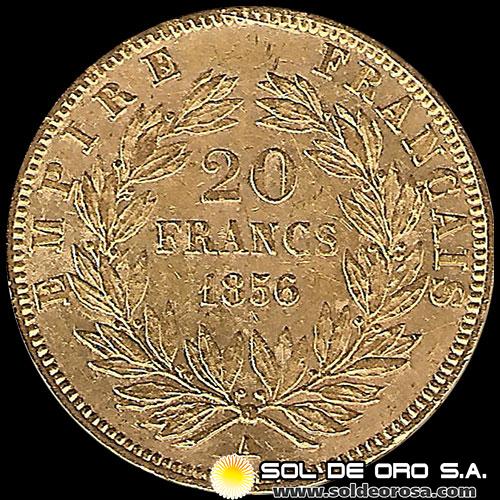 FRANCIA - IMPERIO FRANCES - 20 FRANCOS, 1856 - NAPOLEON III - MONEDA DE ORO