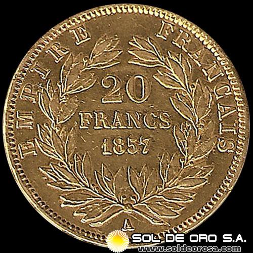 FRANCIA - EMPIRE FRANCAIS - 20 FRANCOS, 1857 - MONEDA DE ORO