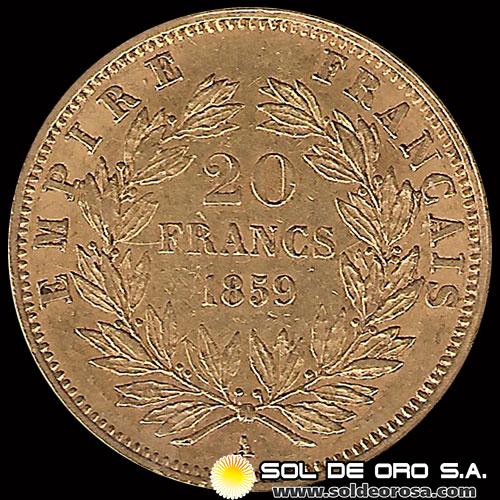 FRANCIA - EMPIRE FRANCAIS - 20 FRANCOS, 1859 - MONEDA DE ORO