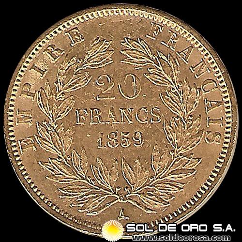 FRANCIA - EMPIRE FRANCAIS - 20 FRANCOS, 1859 - MONEDA DE ORO