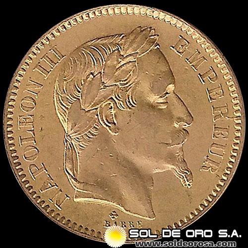 FRANCIA - EMPIRE FRANCAIS - 20 FRANCOS, NAPOLEON III - 1865 - MONEDA DE ORO