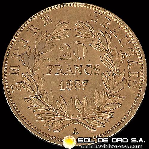 FRANCIA - EMPIRE FRANCAIS - 20 FRANCOS, NAPOLEON III, 1857 - MONEDA DE ORO