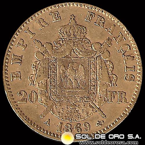 FRANCIA - EMPIRE FRANCAIS - 20 FRANCOS, 1869 - MONEDA DE ORO