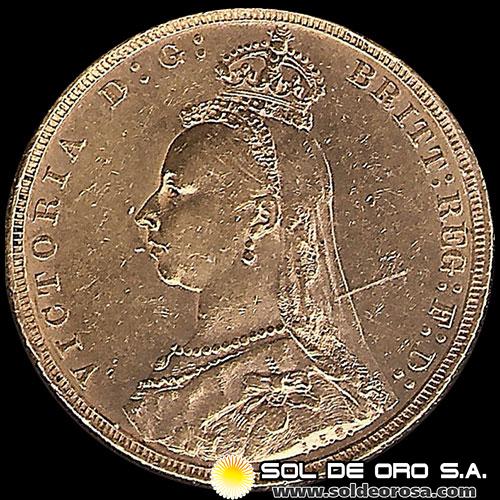 INGLATERRA - SOVEREIGN, LIBRA INGLESA (VICTORIA - JUBILEO), 1890 - MONEDA DE ORO