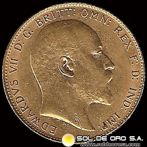 INGLATERRA - SOVEREIGN, LIBRA INGLESA (EDUARDO VII) - 1910 - MONEDA DE ORO