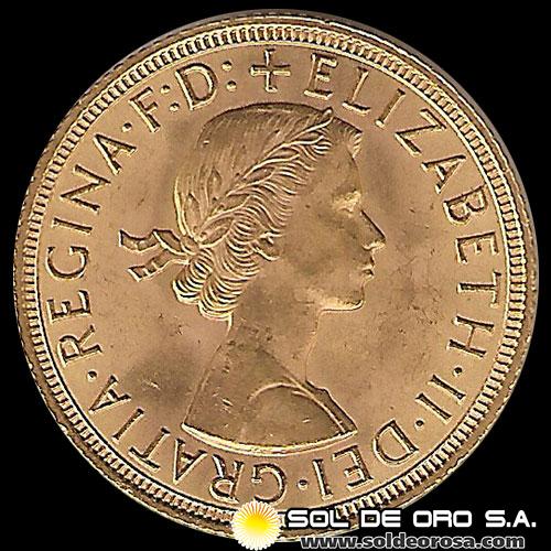 INGLATERRA - SOVEREIGN, LIBRA INGLESA (ELIZABETH II - SIN CORONA), 1958 - MONEDA DE ORO