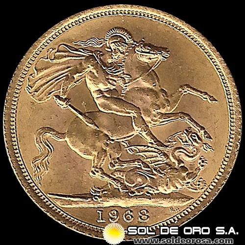 INGLATERRA - SOVEREIGN, LIBRA INGLESA, 1968 - MONEDA DE ORO