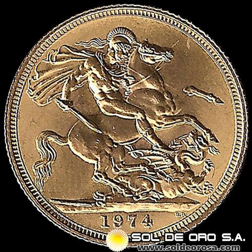 INGLATERRA - SOVEREIGN, LIBRA INGLESA, 1974 (ELIZABETH II - CORONADA) - MONEDA DE ORO