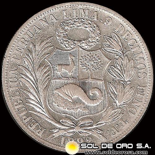 NA4 - REPUBLICA PERUANA - 1 SOL - 1892 - MONEDA DE PLATA