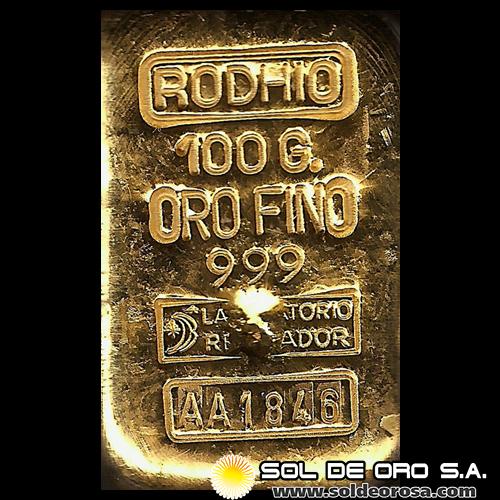 RODHIO - 100 GRAMOS - BARRA DE ORO 24K (999) 