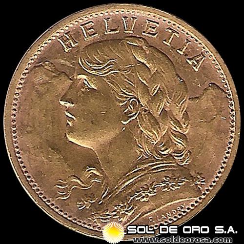 SUIZA - 20 FRANCOS, VRENELLI - 1935 - MONEDA DE ORO