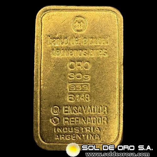 BANCO DE LA CIUDAD DE BUENOS AIRES - BARRA DE 30 GRAMOS - ORO 999 - INDUSTRIA ARGENTINA