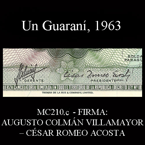 	NUMIS - BILLETES DEL PARAGUAY - 1981 - CIEN GUARANIES (MC 215.a) - FIRMAS: AUGUSTO COLMAN VILLAMAYOR - CESAR ROMEO ACOSTA - BANCO CENTRAL DEL PARAGUAY