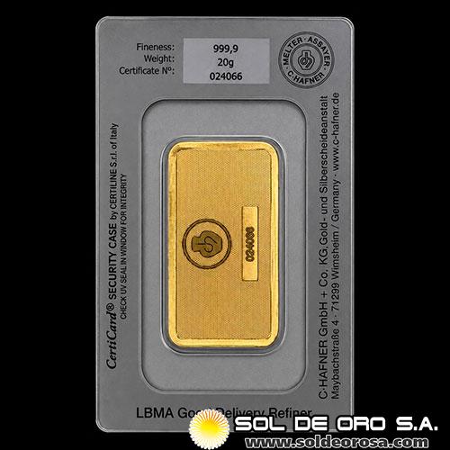 C. HAFNER - 20 GRAMOS - BARRA DE ORO 24K