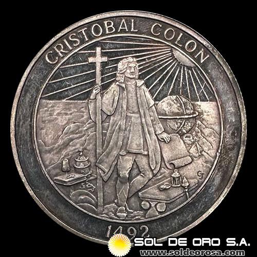 MEDALLA CONMEMORATIVA - CRISTIANISMO AL MUNDO - CRISTOBAL COLON - MEDALLA DE PLATA 999