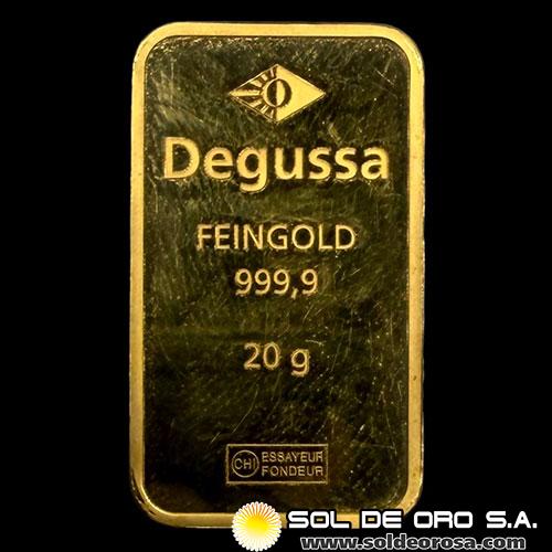 DEGUSSA - 20 GRAMOS - FEINGOLD - BARRA DE ORO 24K