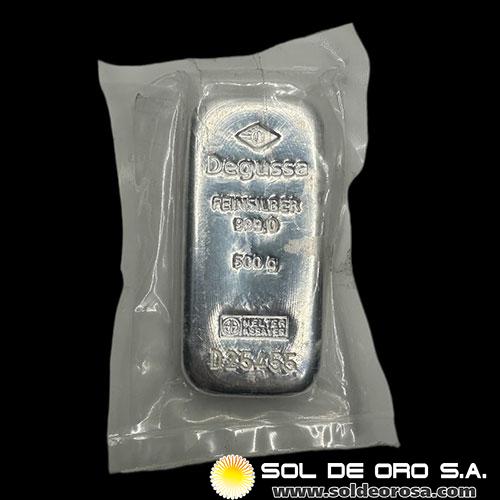 DEGUSSA - 500 GRAMOS - BARRA DE PLATA 999