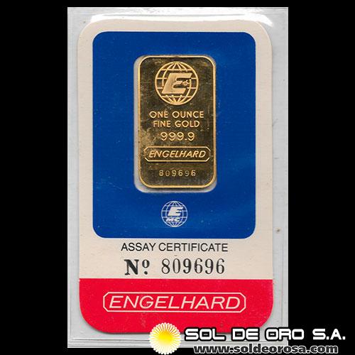 ENGELHARD - 1 OUNCE - BARRA DE ORO 24K
