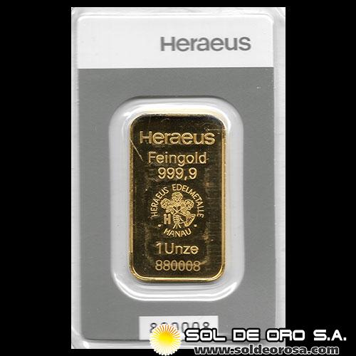 HERAEUS -1 OUNCE - FEINGOLD - BARRA DE ORO 24K