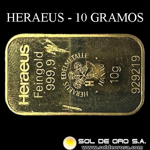 HERAEUS - 10 GRAMOS - FEINGOLD - BARRA DE ORO 24K