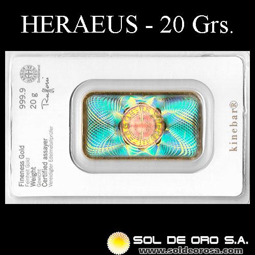 HERAEUS - 20 GRAMOS - FEINGOLD - BARRA DE ORO 24K