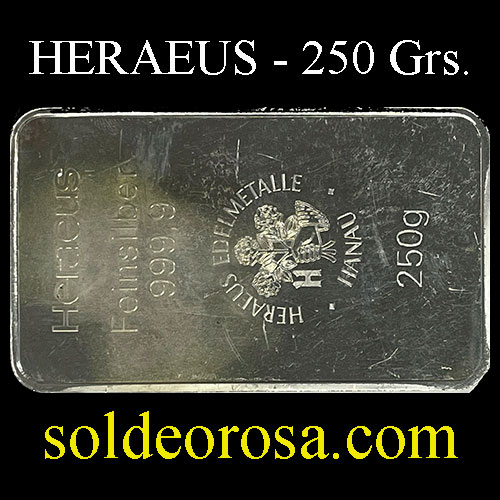 HERAEUS - FEINSILBER - PESO BRUTO: 250 gramos - BARRA DE PLATA 999