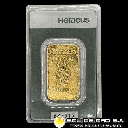 HERAEUS - 1 OUNCE - FEINGOLD - BARRA DE ORO 24K