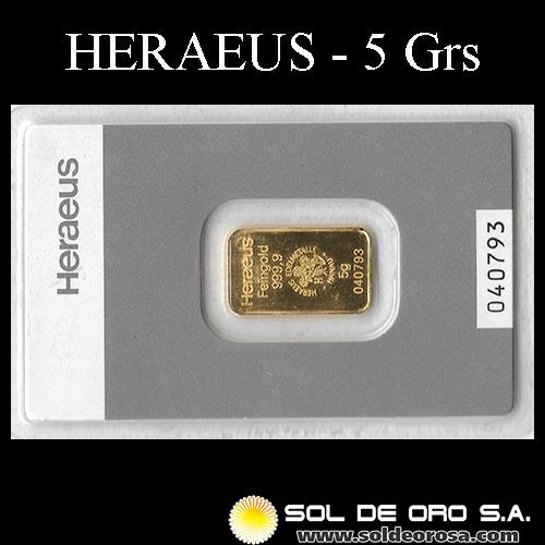 HERAEUS - 5 GRAMOS - FEINGOLD - BARRA DE ORO 24K