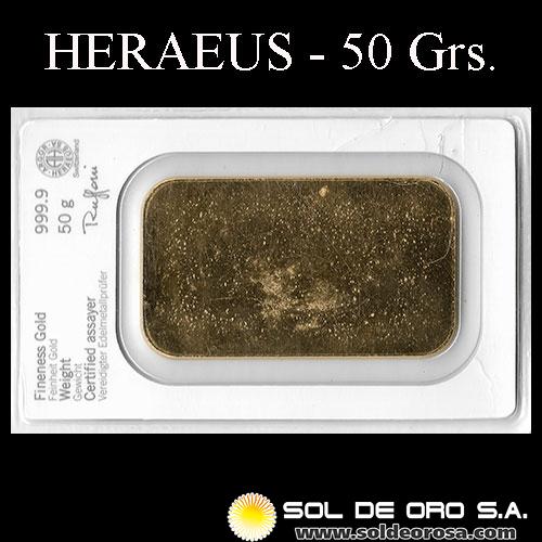 HERAEUS - 50 GRAMOS - FEINGOLD - BARRA DE ORO 24K