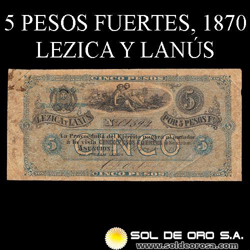 NUMIS - BILLETES DEL PARAGUAY - 1870 - CINCO PESOS FUERTES (P.P.3) - BILLETE DE LA OCUPACION