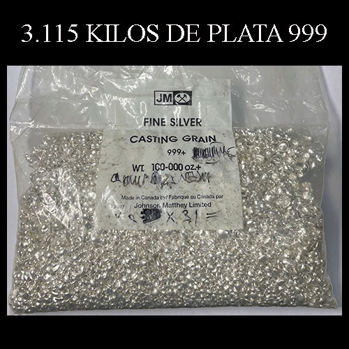 JOHNSON MATTHEY - FINE SILVER/CASTING GRAIN - 3,115 KILOS - BOLSA SELLADA DE PLATA 999.9