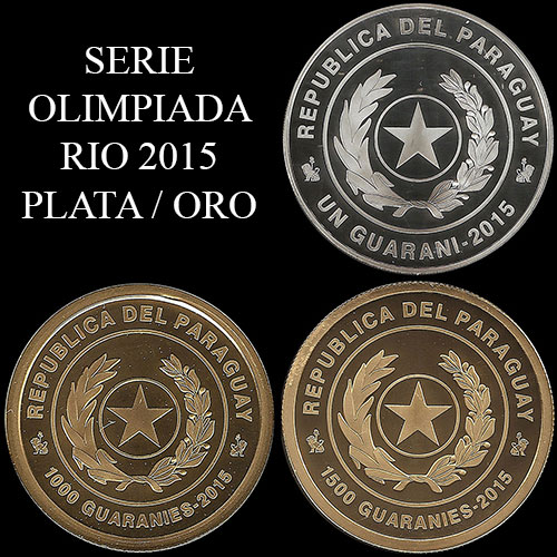 SIN STOCK - MONEDAS DEL PARAGUAY - 1 Gs. DE PLATA - 1.000 y 1.500 GUARANIES - OLIMPIADAS DE RIO DE JANEIRO - MONEDA CONMEMORATIVA