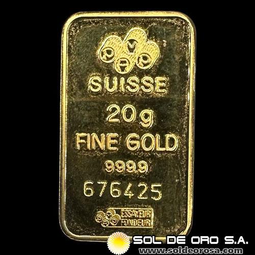 PAMP - SWISS MADE - 20 GRAMOS - BARA DE ORO 24K