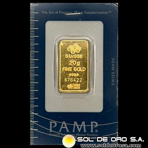 PAMP - SWISS MADE - 20 GRAMOS - BARA DE ORO 24K