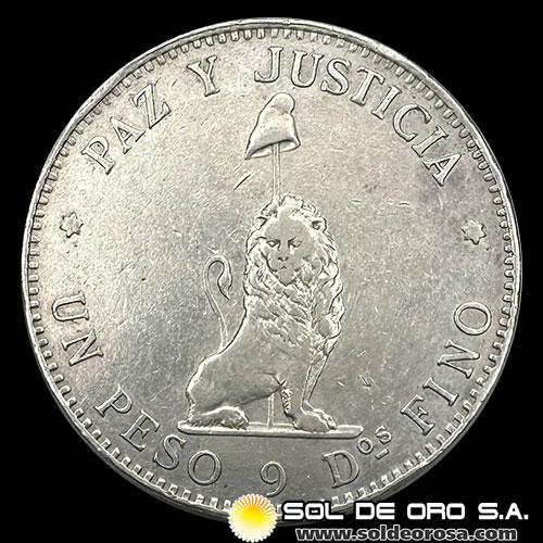 REPUBLICA DEL PARAGUAY - 1 PESO, 1889 - PATACON - PRIMERA MONEDA DE PLATA DEL PARAGUAY