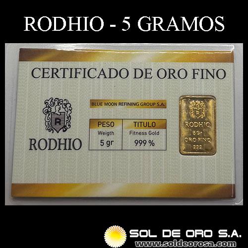 RODHIO - BLUE MOON REFINING - 5 GRAMOS - BARRA DE ORO 24K