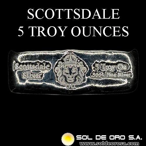 SCOTTSDALE MINT - 5 OUNCES - BARRA DE PLATA PURA